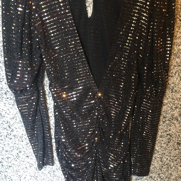 Hand made black cocktail/party dress adorned with copper coloured sequins. - Picture 5 of 5